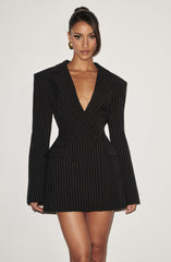 Elvira Mini Dress - Black Pinstripe