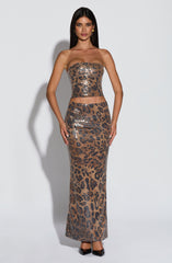 Leola Maxi Skirt - Sequin Leopard Print