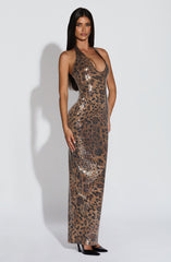 Morena Maxi Dress - Sequin Leopard Print