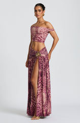 Saira Maxi Skirt - Magenta Orchid Print